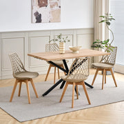 GrandCA HOME Set Tavolo e Sedie da Pranzo, Tavolo da Pranzo Rettangolare da 140 cm, 4 Sedie in Polipropilene a Rete, Adatto per Cucina, Sala da Pranzo e Soggiorno - Legno Chiaro + Kaki