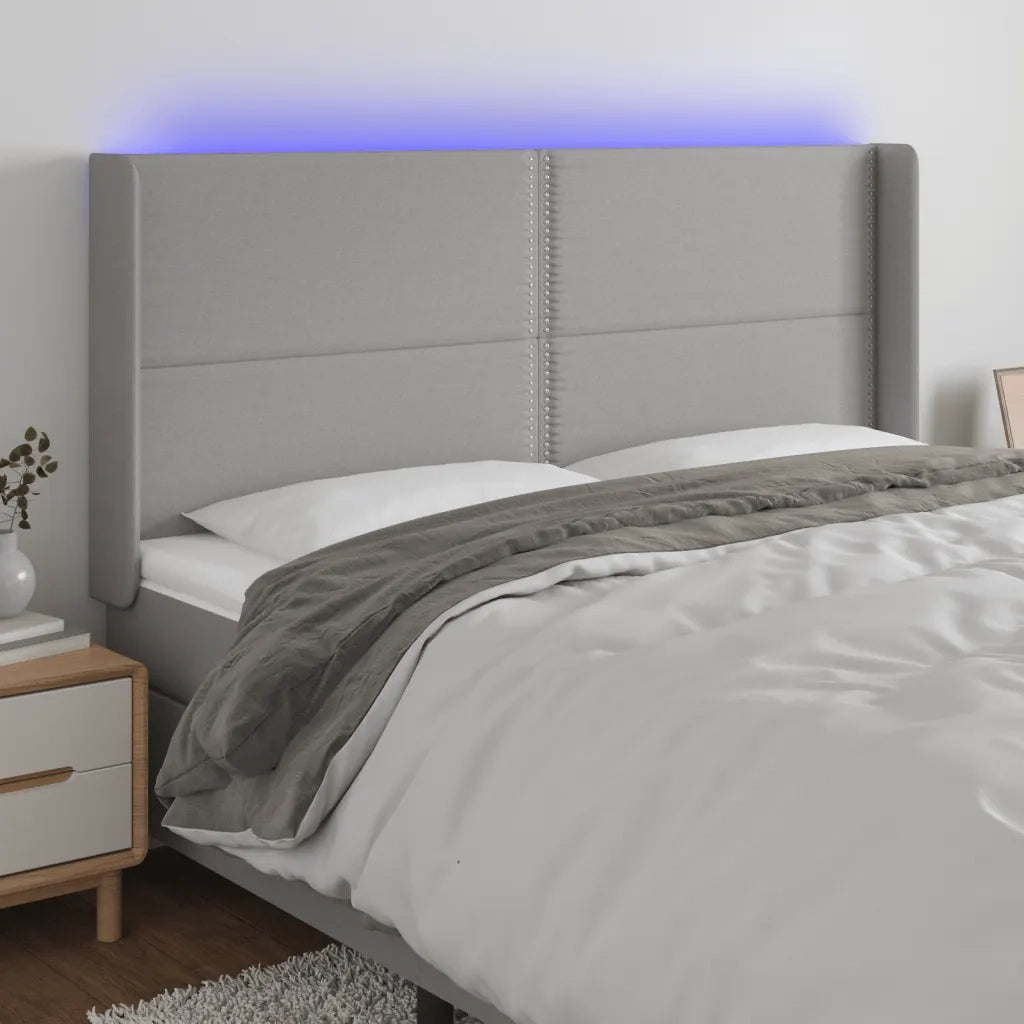 Testiera | Testata a LED Grigio Chiaro 203x16x118/128 cm in Tessuto