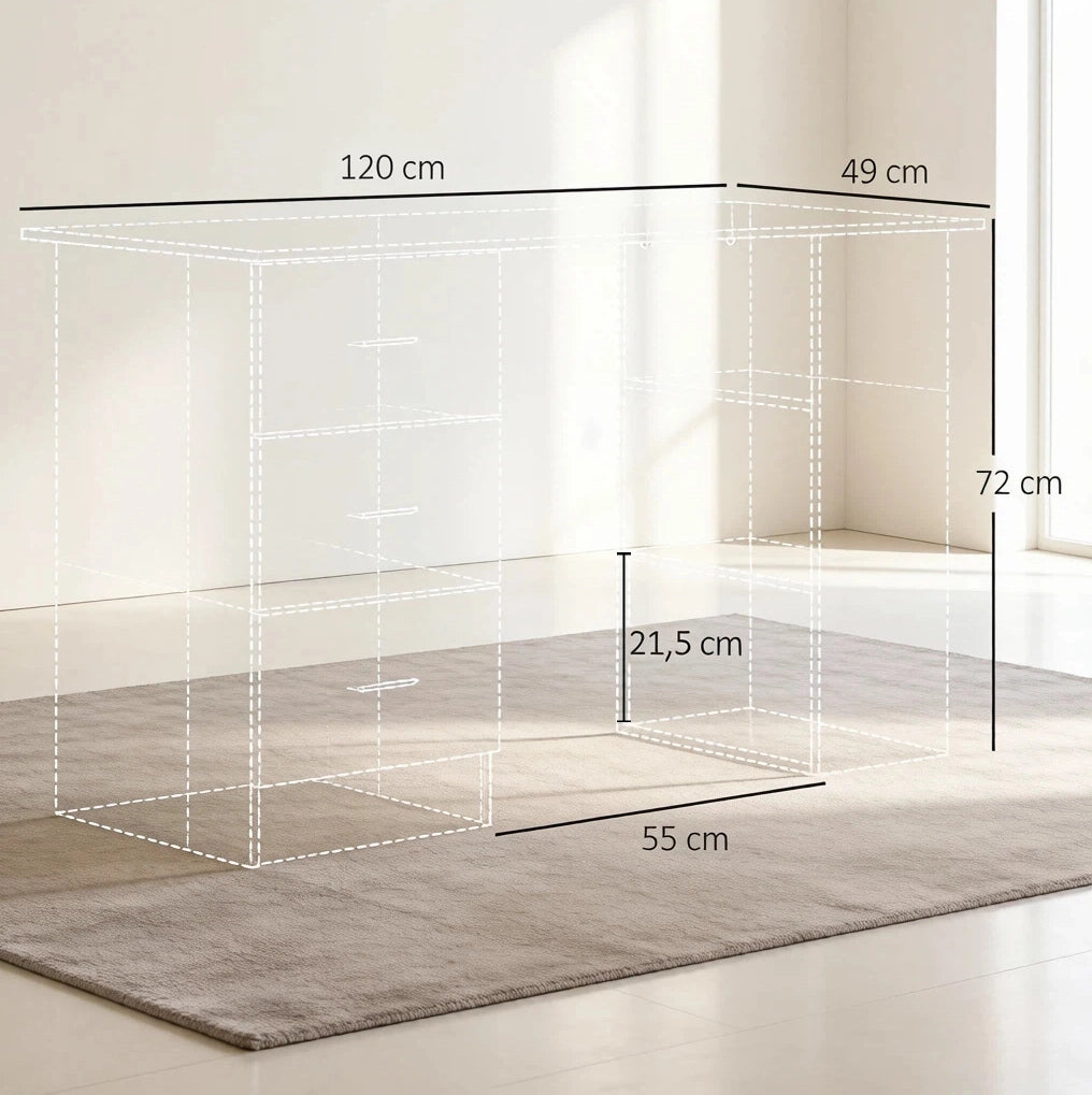 Scrivania da Computer in MDF Color Noce con 3 Cassetti e 3 Ripiani
