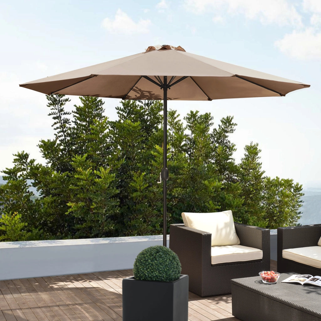 Ombrellone da Giardino Budapest con Palo Centrale e Meccanismo a Manovella 230 x Ø300 cm Marrone Chiaro casa.pro