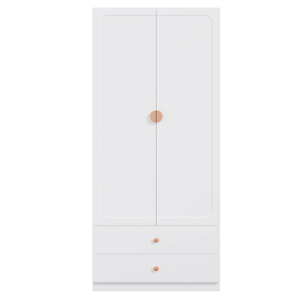 Armadio guardaroba 2 ante con 2 cassetti e appendiabiti 90x45x200 cm bianco