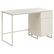 Scrivania da ufficio per casa in MDF beige chiaro, 120 x 60 cm, struttura in acciaio con cassetto e vano chiuso, design moderno e minimalista