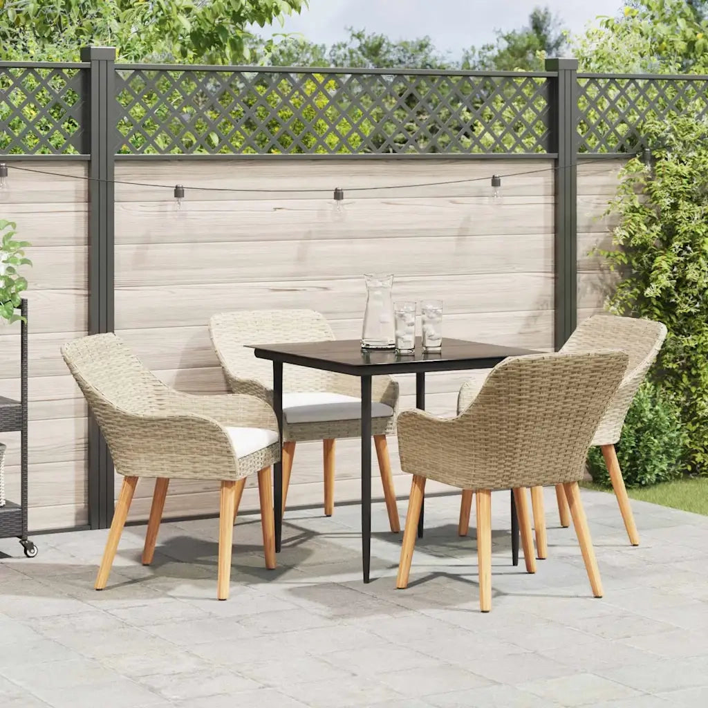 Set da Pranzo per Giardino con cuscino 5 pcs Beige polyrattan 3261692