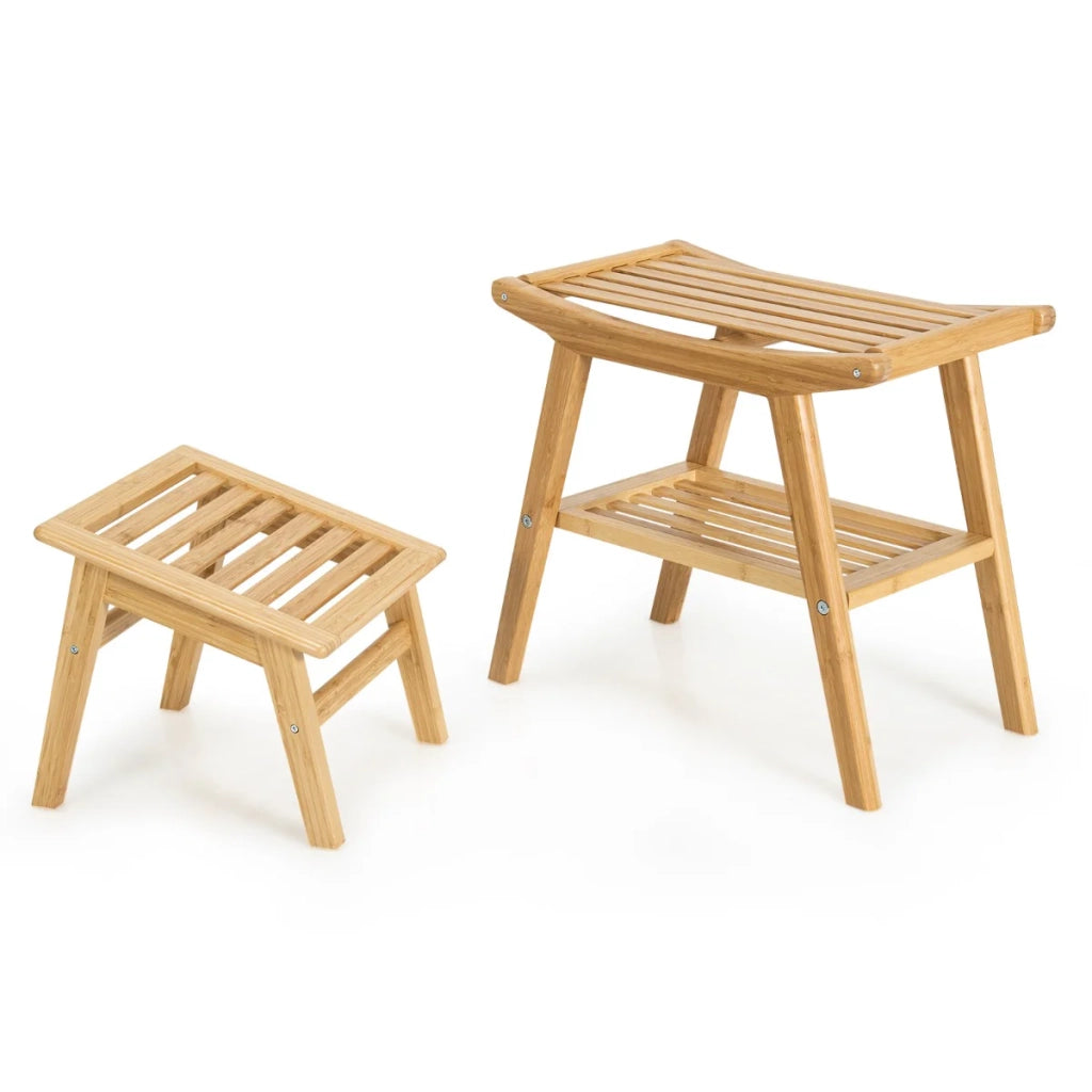 Sgabello da doccia con poggiapiedi 52 x 29 x 44 cm portata 150 kg ergonomico stile naturale bambù 20_0019571