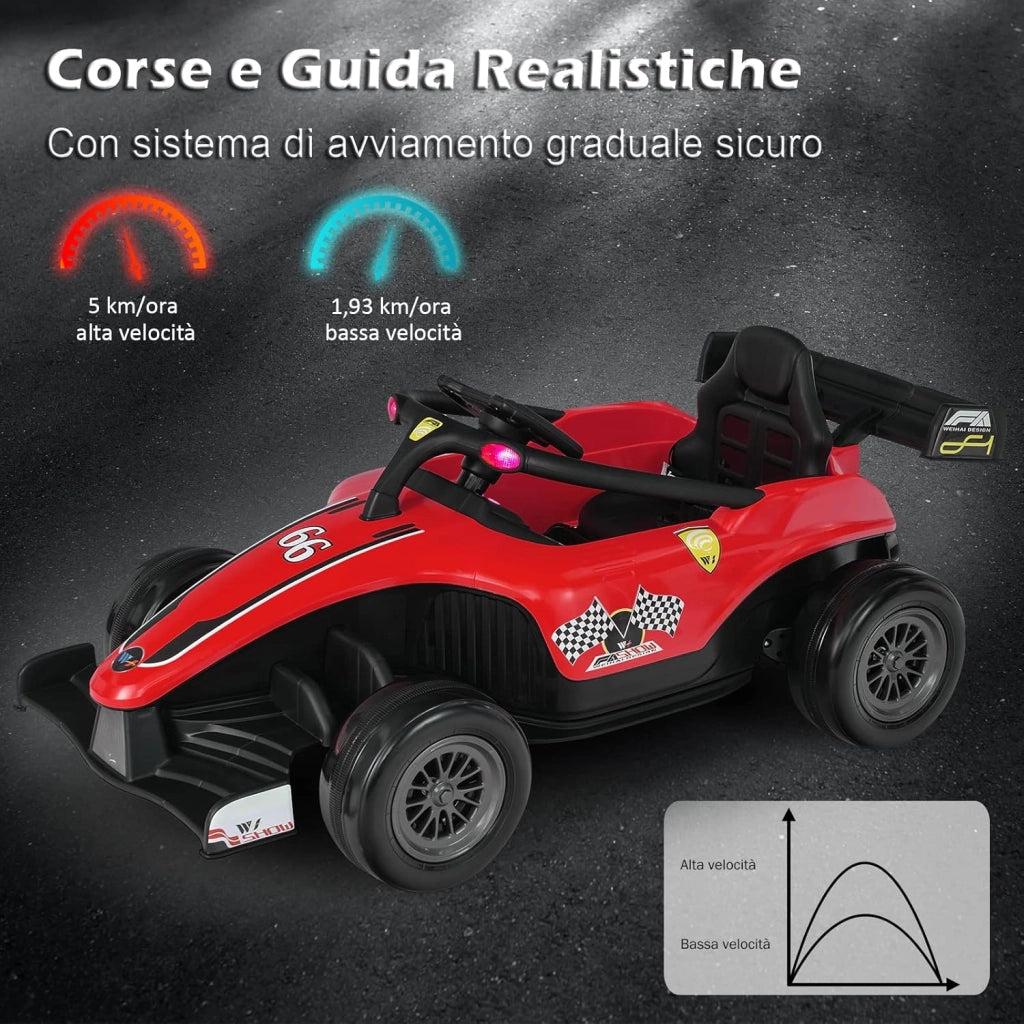 Macchina Elettrica per Bambini, Veicolo elettrico 12V con Telecomando e Batteria Ricaricabile, Musica e Luci LED, Velocità 2-5km/h, per Bambini da 3-7 Anni (Rosso)