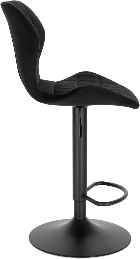 Set di 1 Sgabello da Bar con Schienale e Poggiapiedi Girevoli a 360° Sedia Alta da Cucina con Seduta Regolabile tra 60-82cm in Velluto e Metallo Nero BH324sz-1