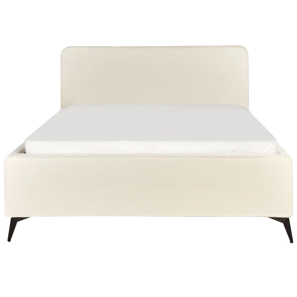 Letto matrimoniale imbottito in bouclé Bianco Sporco gambe in metallo nero 160x200 cm testiera stile classico minimalista