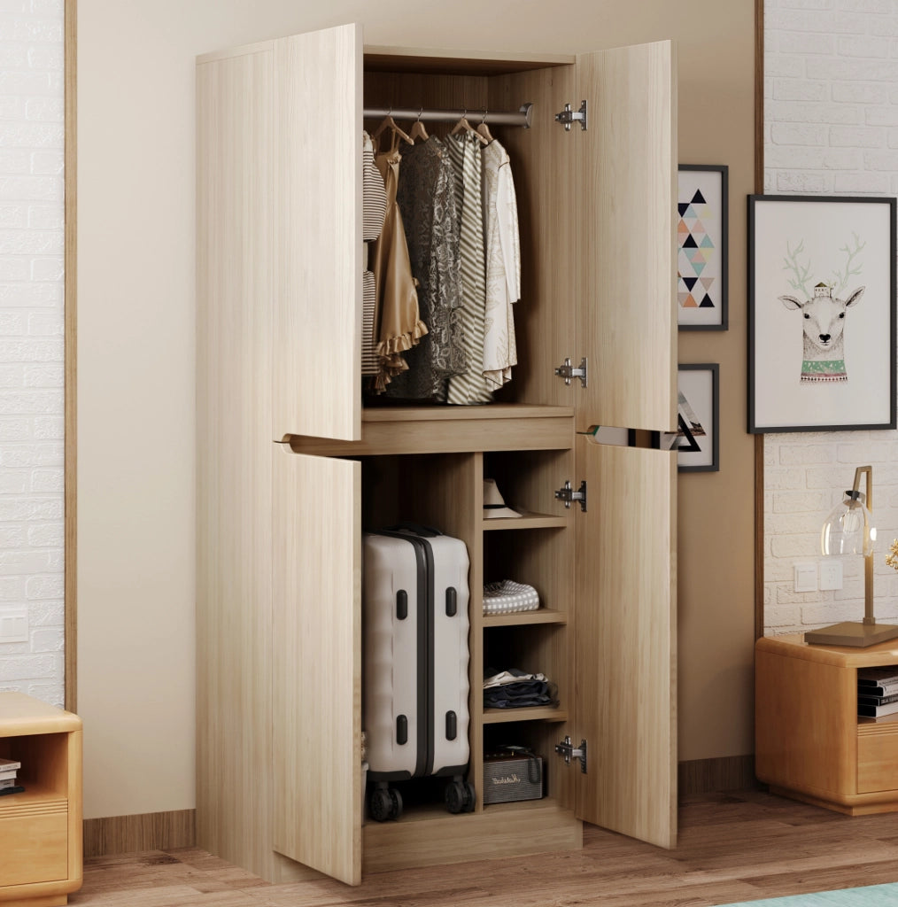 Armadio 2 ante 70x40x170 cm con vano e ripiani effetto legno naturale HOMVRA