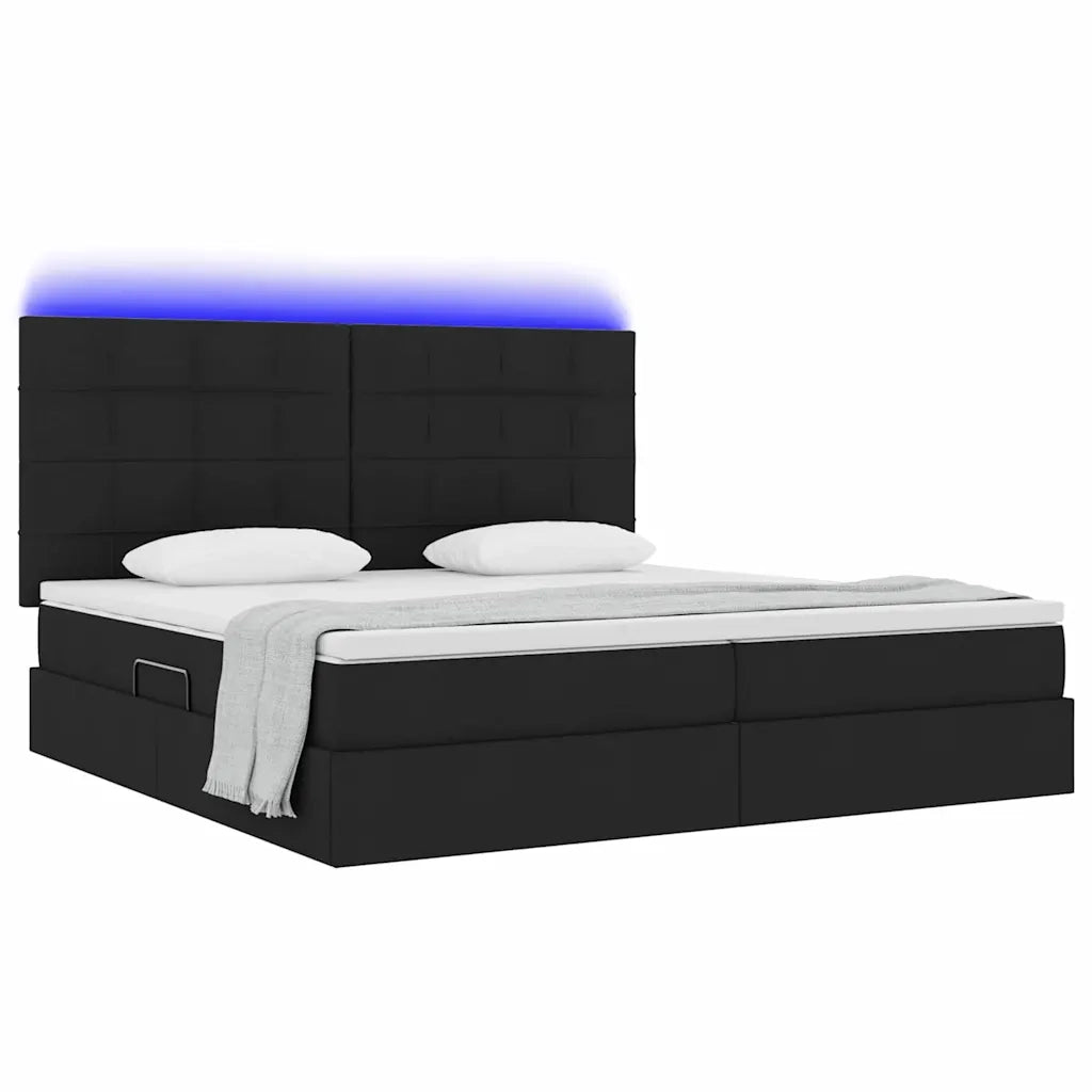 Letto con contenitore LED e materasso Nero 200 x 200 cm Tessuto
