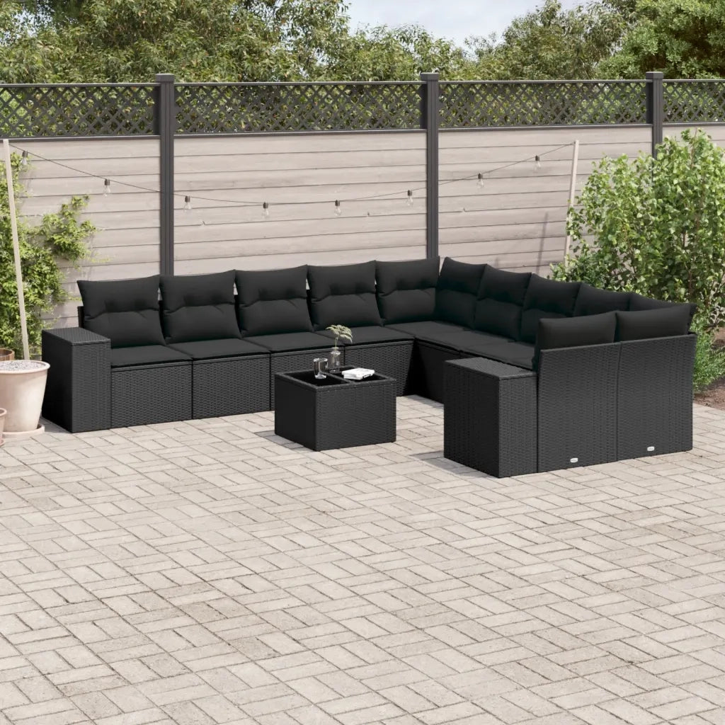 Set Divani da Giardino 11 pz con Cuscini in Polyrattan Nero 3255452