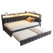 Letto estraibile 90x200 cm con secondo letto; LED regolabile; USB-C e vani; velluto grigio