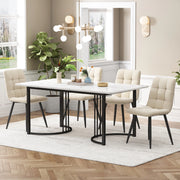 Tavolo da pranzo con 4 sedie in velluto, piano in MDF effetto marmo, struttura in metallo, per cucina e sala da pranzo