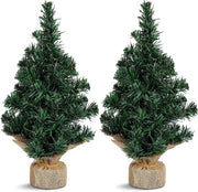 Due artificiali mini alberi di Natale con base per ufficio, ambiente indoor/outdoor, tavolo, finestra, regalo, decorazione