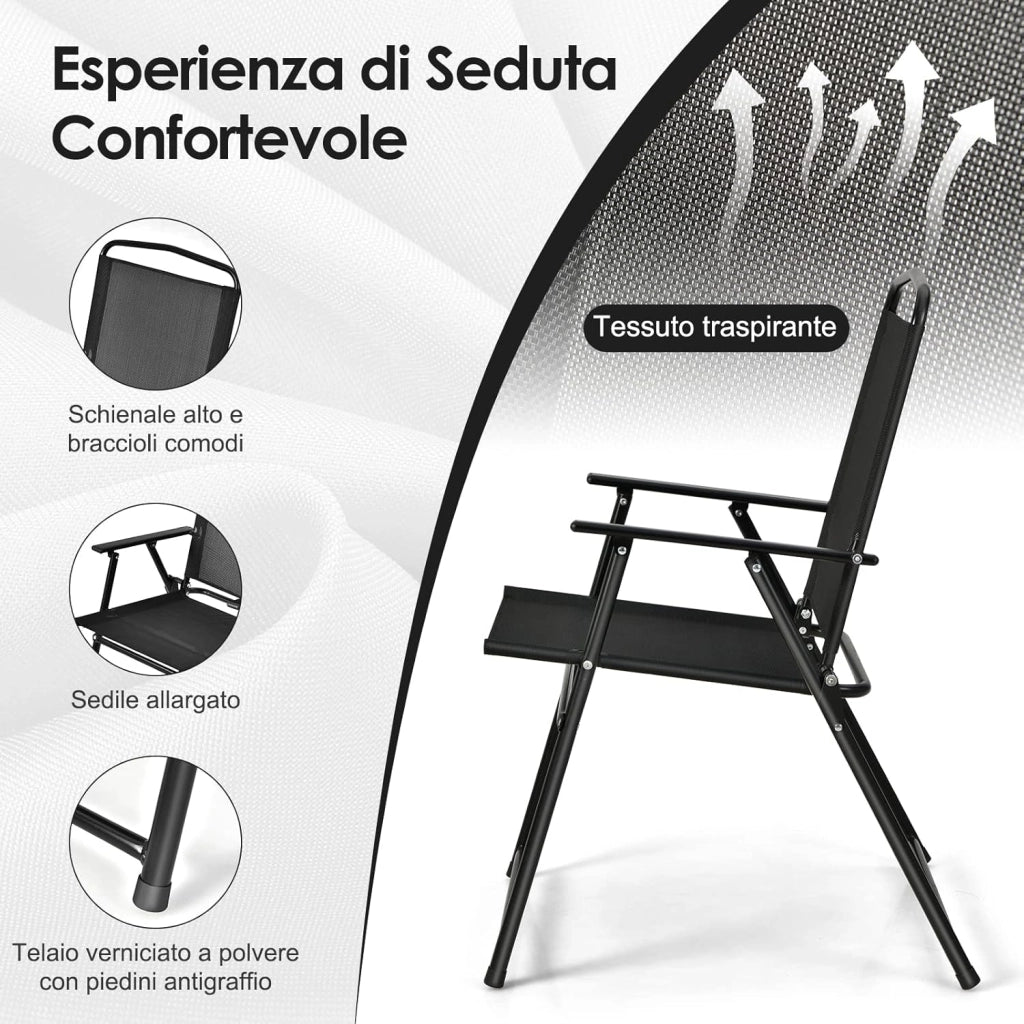 Set di Mobili da Giardino da 6 Pezzi, Tavolino da Caffè con Ombrellone, Piano in Vetro Temperato e 4 Sedie Pieghevoli, Set da Pranzo da Patio Terrazza Bordo Piscina