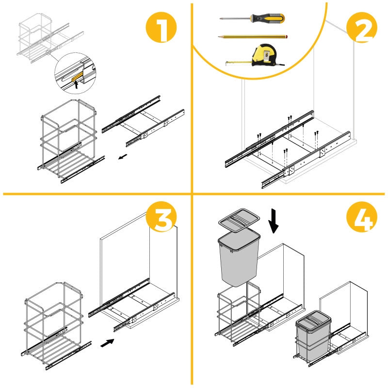 Contenitore per la raccolta differenziata Recycle Inox 2x12lt per il montaggio sul fondo e l'estrazione manuale/automa..
