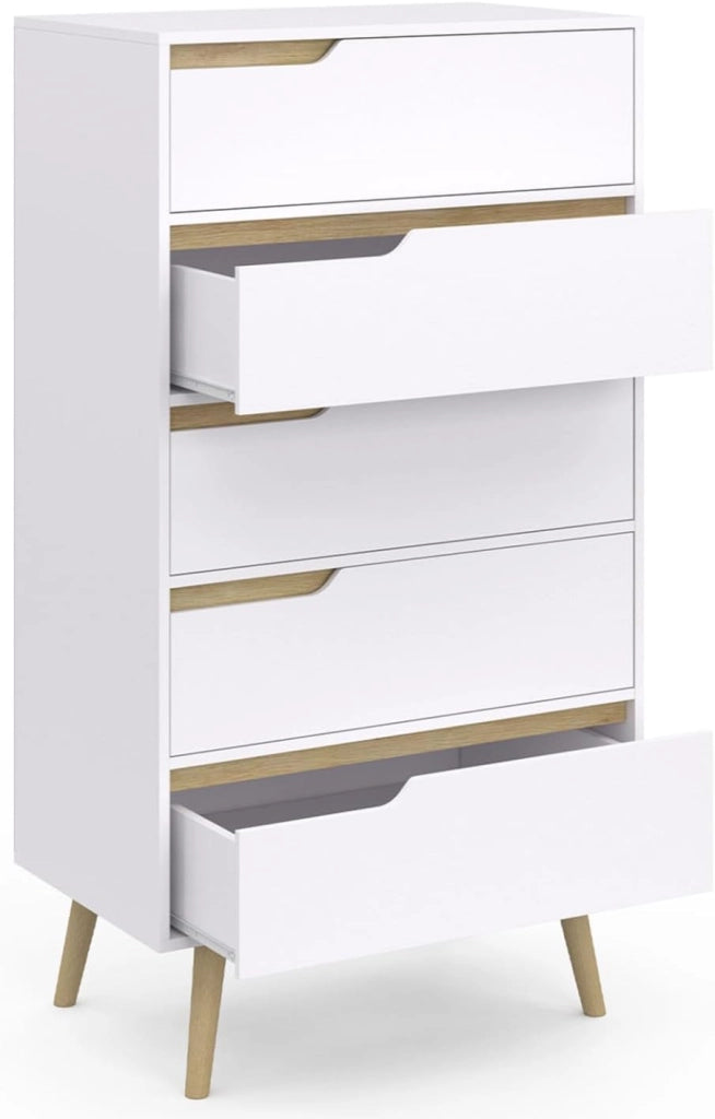 HELSINKI Cassettiera a 5 cassetti da 60 cm Chiffoniera scandinava bianca
