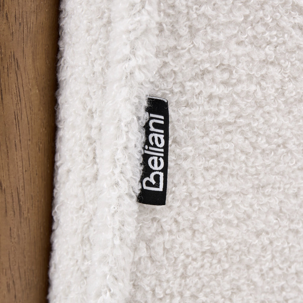 Poltrona Bianco Sporco in Bouclé con Struttura in Legno Stile Moderno Mid-Century