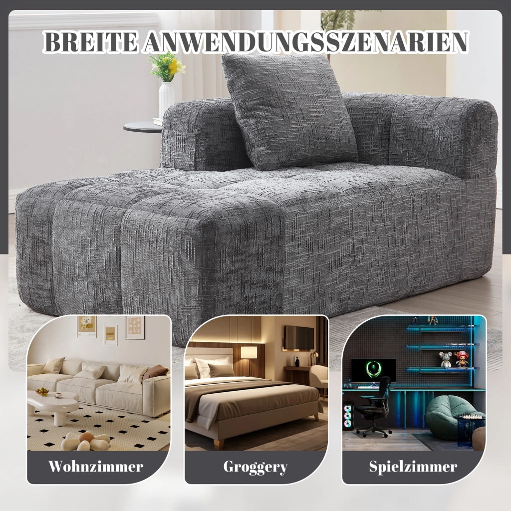 DIVANO Chaise longue 158x90x60 cm in Chenille Grigio con cuscino