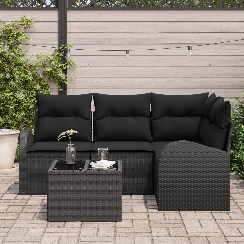 Set Divano da Giardino a 5 Pezzi con Cuscini Rattan Polyrattan Beige