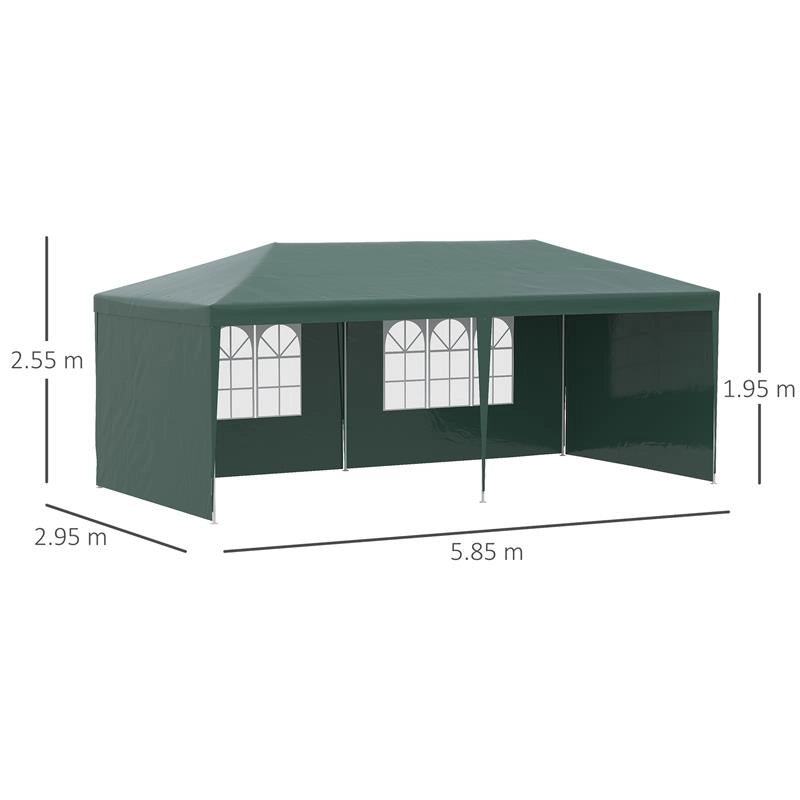 GAZEBO DA GIARDINO 6X3 M PER EVENTI CON PARETI RIMOVIBILI E FINESTRE TRASPARENTI VERDE