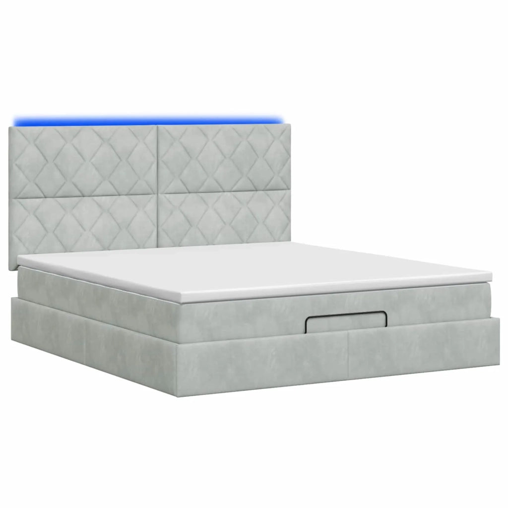 Letto Ottomano con Materasso e LED Grigio Chiaro 160 x 200 cm 3458385