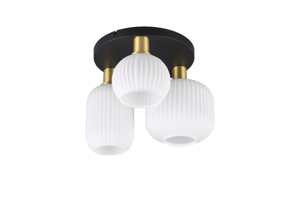 Plafoniera Trio Diva nero ottone, vetro bianco, 3xE27