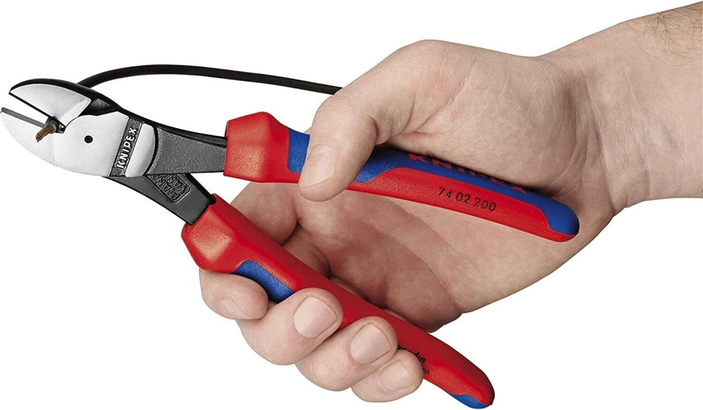 KNIPEX 74 02 200 Tronchese Laterale Acciaio al Cromo-Vanadio Forgiato Lunghezza 200 mm Manici Bicomponenti colore Rosso-Blu