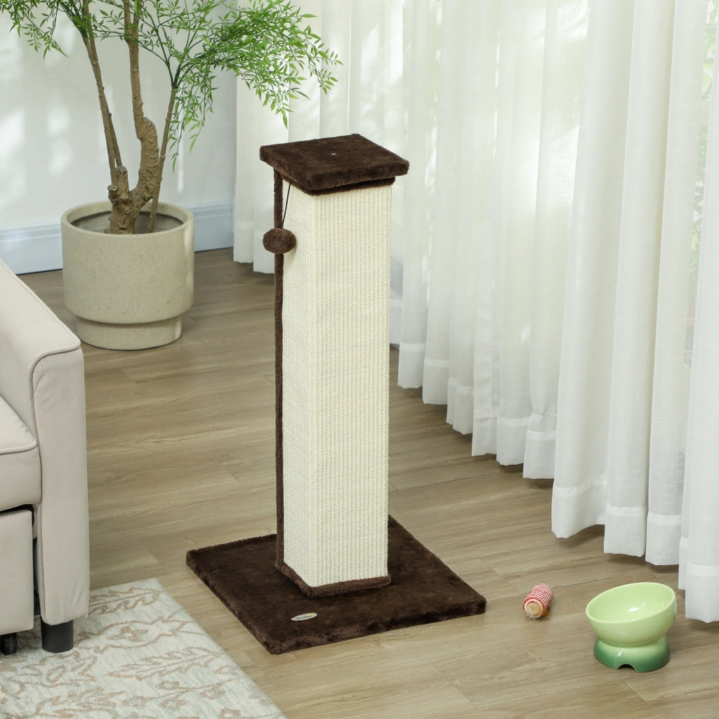 Rascador per Gatti con Sisal e Giocattolo ¨C zephmum ¨C Marrone 41x41x81 cm
