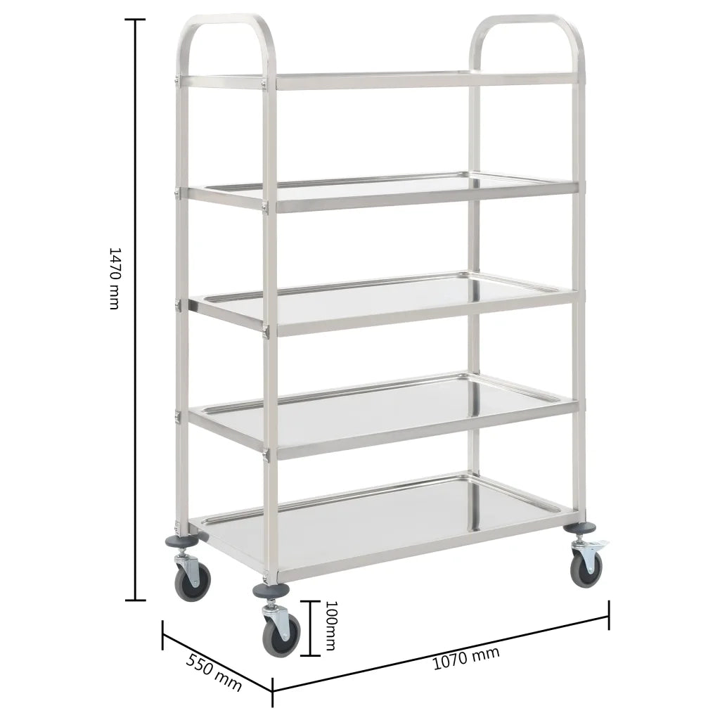 Carrello da Cucina a 5 Livelli 107x55x147 cm in Acciaio Inox 50917