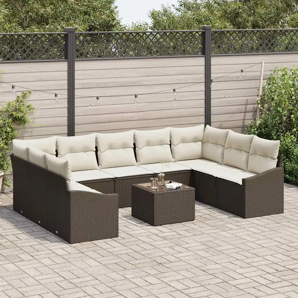 Set di divani con cuscino 10 pcs Marrone polyrattan