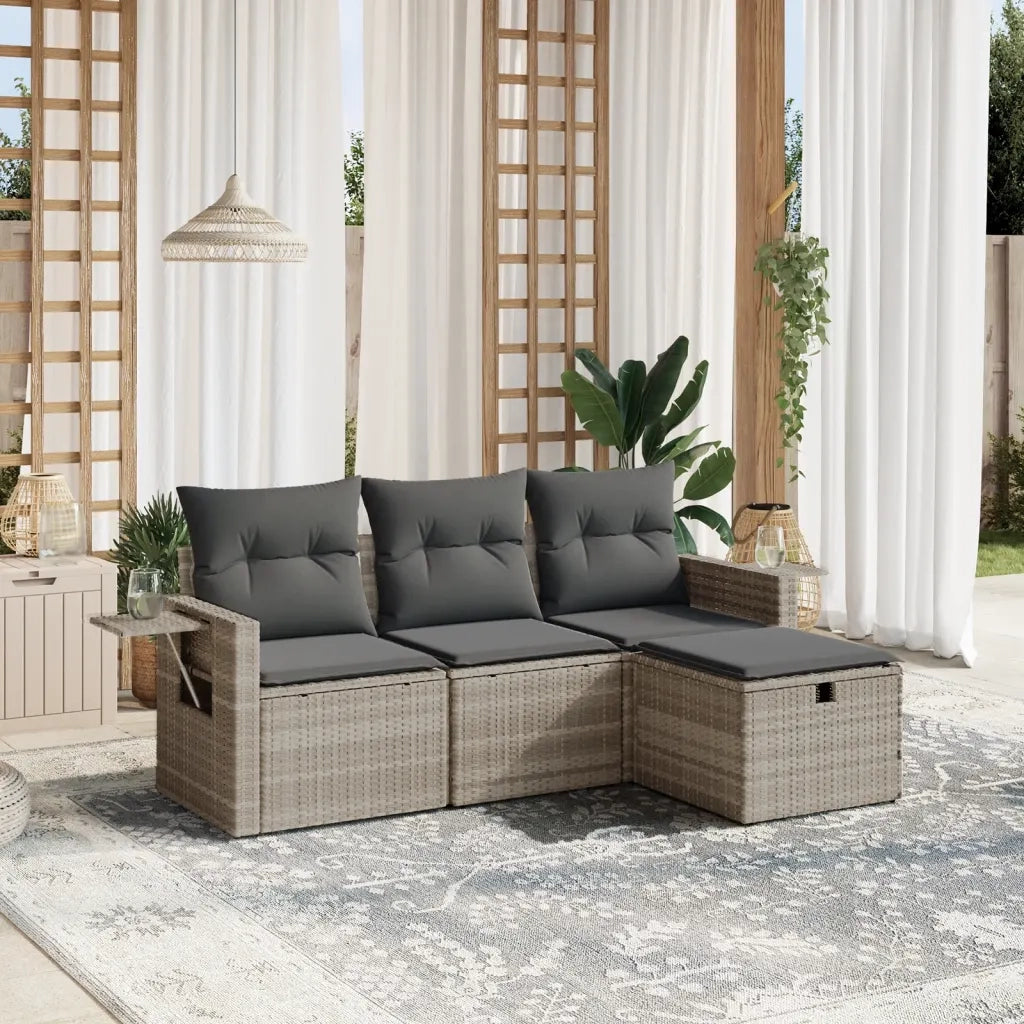 Set Divano da Giardino 4pz con Cuscini Grigio Chiaro Polyrattan 3263758
