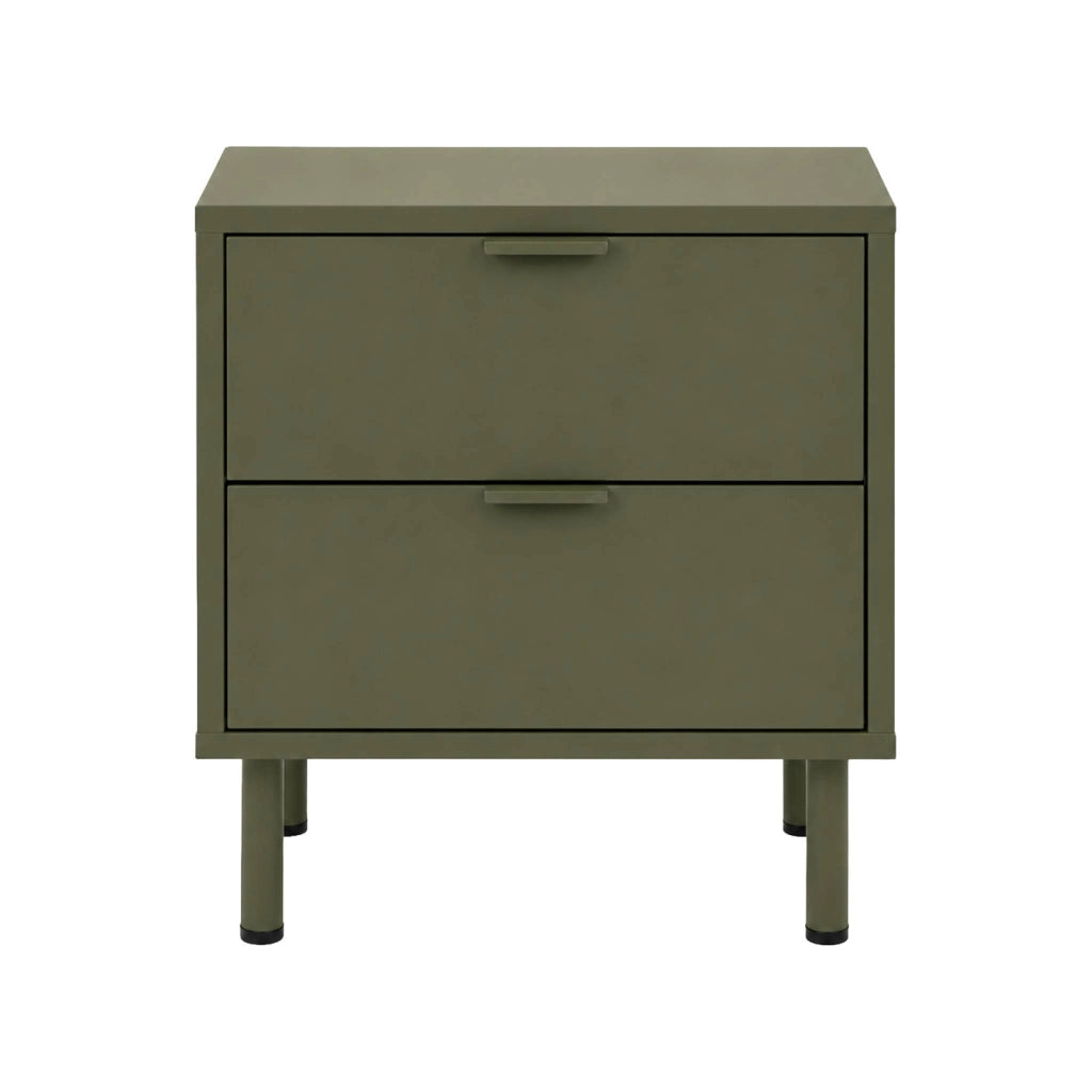 Set di 2 comodini decorativi in legno e metallo, 2 cassetti, verde