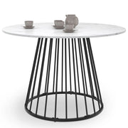 IDMarket - Tavolo da pranzo rotondo YUNA 6 persone con piano in marmo bianco ALASKA e gamba in filo metallico nero 110 cm