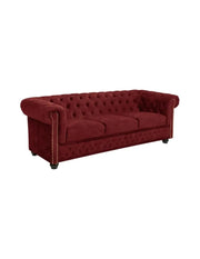 Divano Chesterfield EDGAR diritto 3 posti in velluto capitonnato - Rosso rubino - 205 x 72 x 85 cm