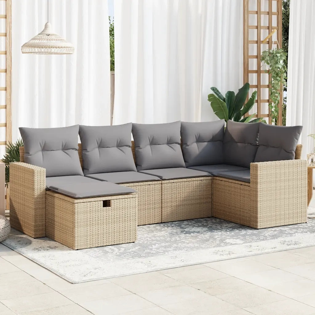 Set Divano da Giardino 6 pz con Cuscini Beige in Polyrattan 3325385