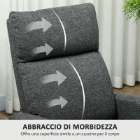 Poltrona Moderna con Reclinazione Manuale 145° max Rivestita in Ciniglia Grigia, 69x91x101 cm