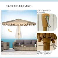 Ombrellone da Giardino Inclinabile a 8 Stecche con Manovella e Prese d'Aria, 2.7x2.4 m, Cachi