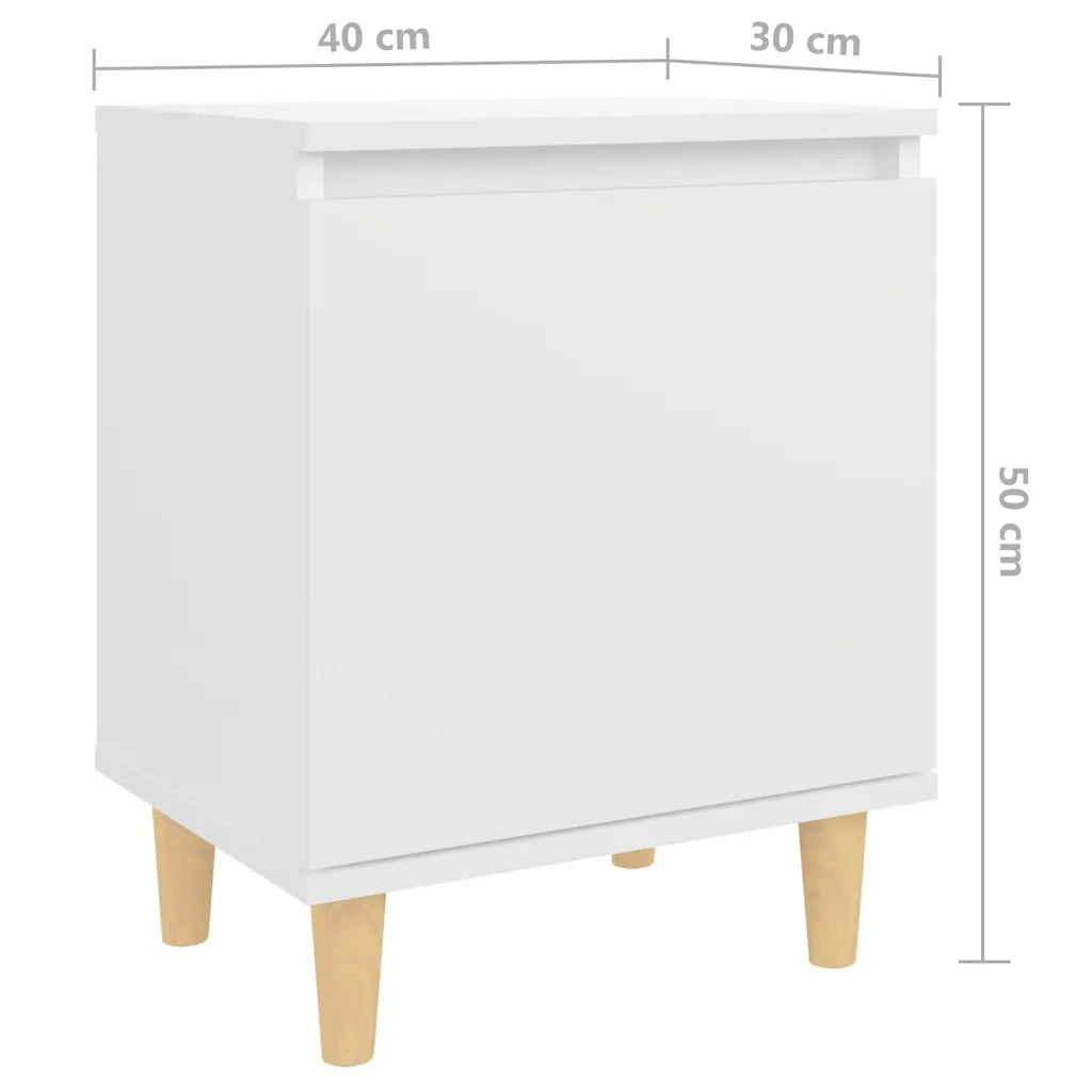 Comodini con Gambe in Legno Massello 2pz-Set di 2 Tavolino da notte Bianchi 40x30x50 cm 786580