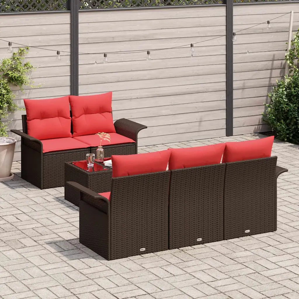 Set Divano da Giardino 6 pcs Beige e Rosso polyrattan