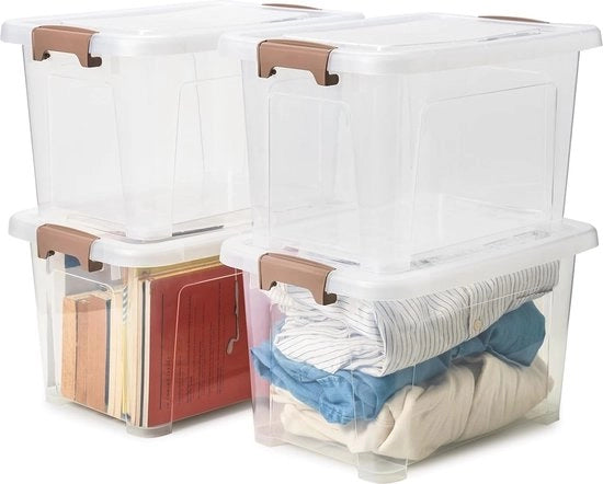 Scatole di Stoccaggio trasparenti, Stivabili, 16L, Set da 4, Ideali per la Casa, la Cucina e la Bagno