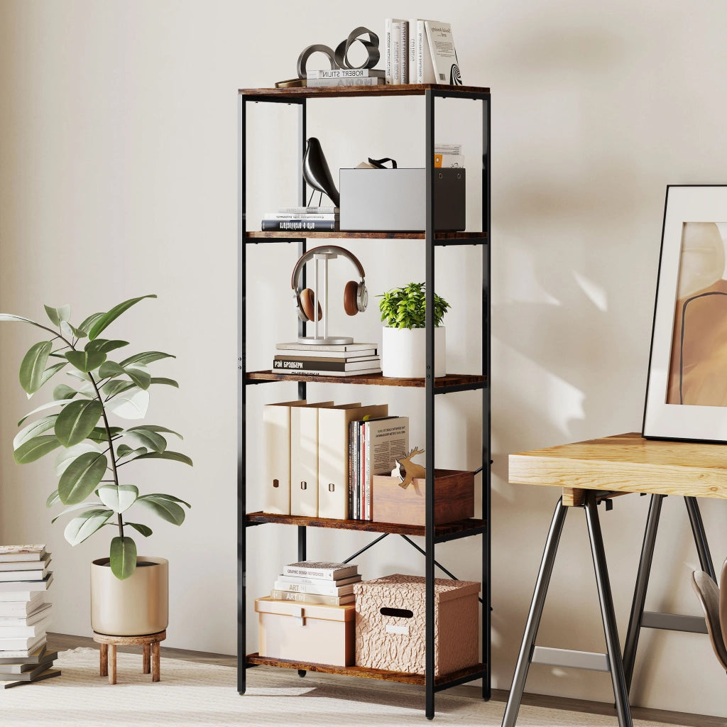 Libreria con scaffali in metallo e melaminato ¨C zephmum ¨C marrone 80x30x180 cm
