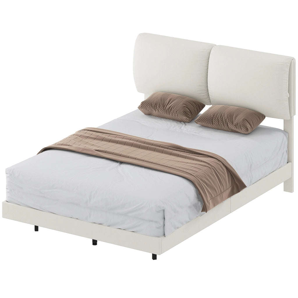 Letto Matrimoniale Imbottito con Testiera ¨C Zephmum ¨C Beige 135x190 cm Struttura Metallo