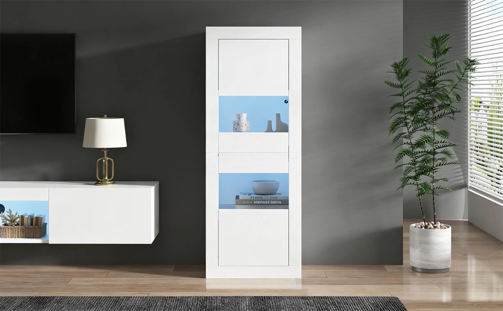 Vetrina con Illuminazione LED ¨C MINIMAL ¨C Bianco, 1 Ripiano in Vetro, 61x42x162 cm