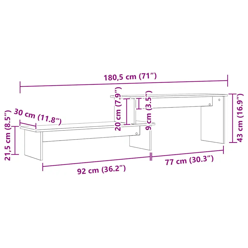 vidaXL Mobile TV Rovere nero 180 x 30 x 43 cm Legno multistrato