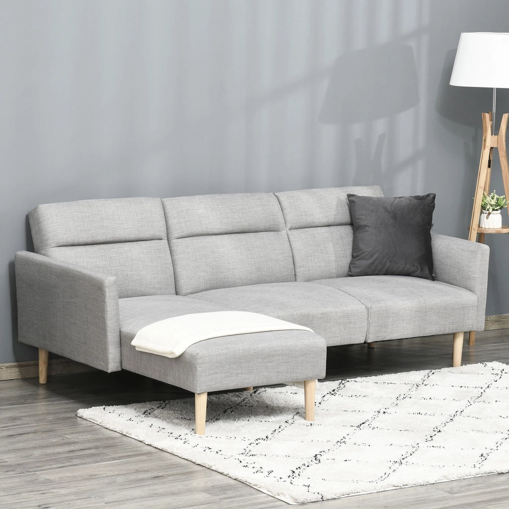 EasyComfort Divano Letto 3 Posti, Divano Angolare in Tessuto Grigio con Schienale Regolabile, Stile Scandinavo, 207x146x80cm