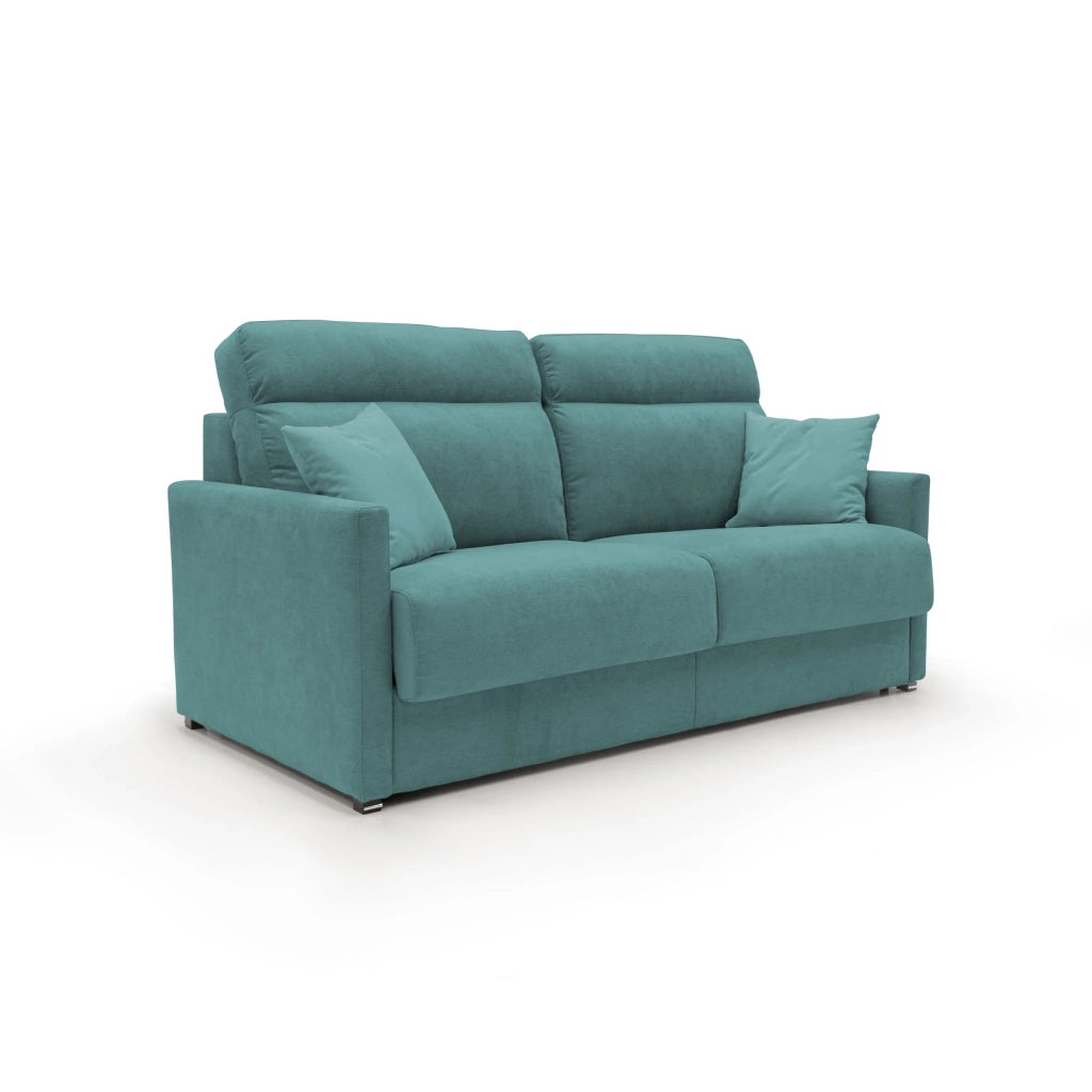 Margot Divano letto matrimoniale con schienale morbido alto in tessuto T02 196 cm (mat. 160x197) petrolio