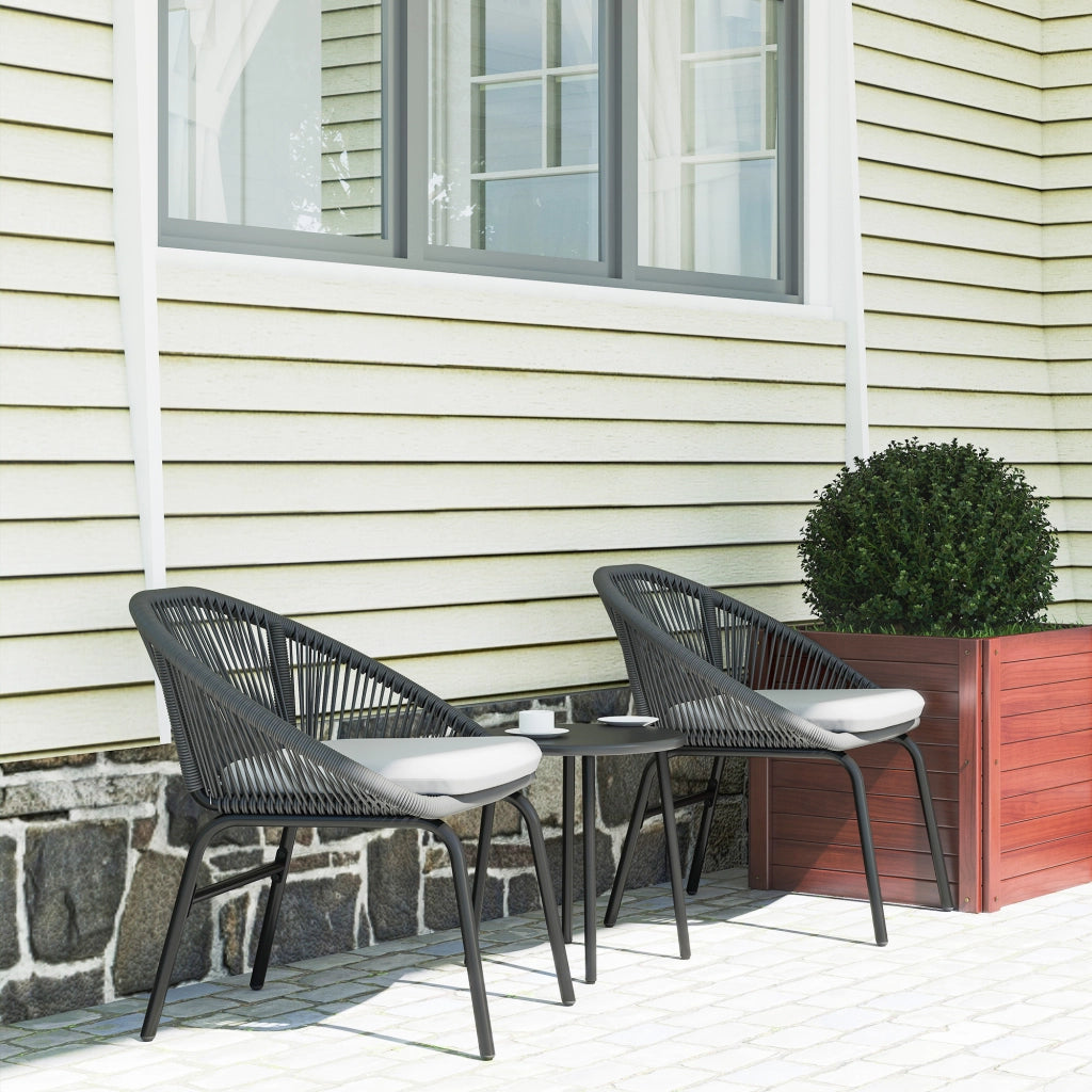 Set divano da giardino 2 posti con cuscini ¨C Zephmum ¨C Poly rattan grigio, acciaio