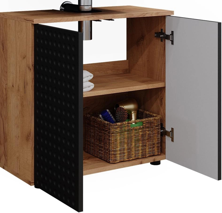 Set mobili bagno Irma, Antracite puntinato, 80 cm, composto da specchio da bagno e mobile sottolavabo