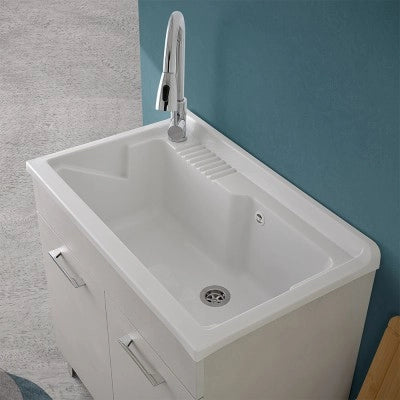 Mobile lavatoio 80x50 cm grigio calce vasca in resina e kit di scarico Moon