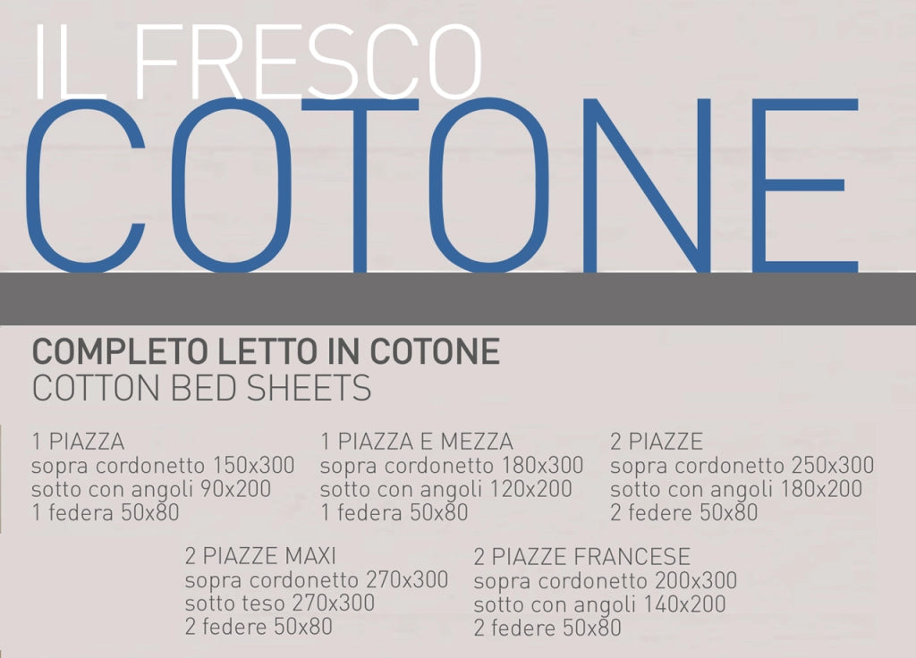 Completo Lenzuola In 100% Cotone Made Italy Disegno Scotland - Matrimoniale - Azzurro